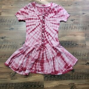 We The Free Kidcore Burgundy Tie Dye Boho Mini Dress Studs‎ Boho Small Cotton